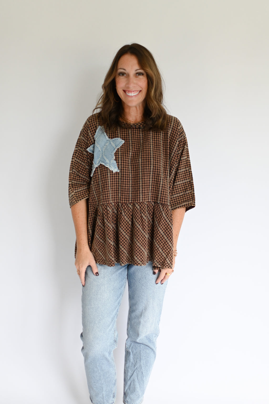Emily Gingham Star Top (mocha)