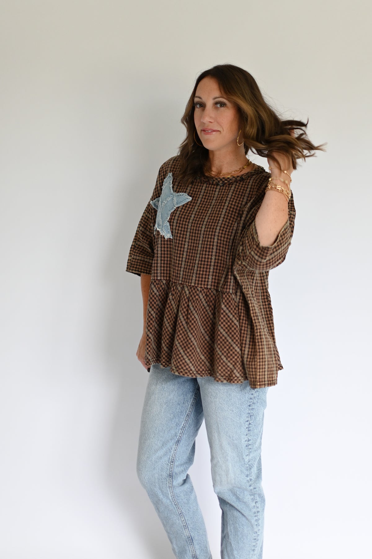 Emily Gingham Star Top (mocha)