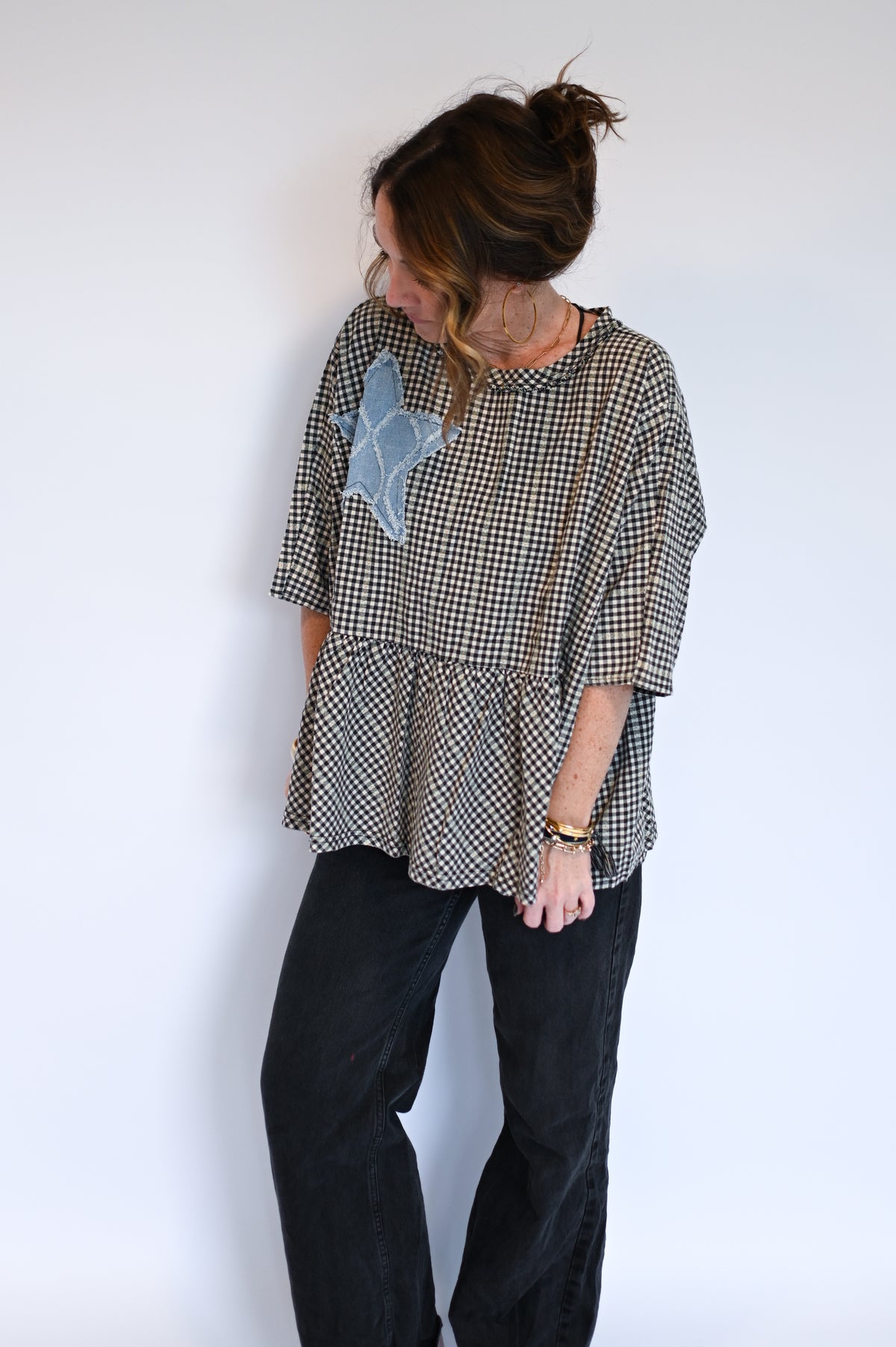Emily Gingham Star Top (black)