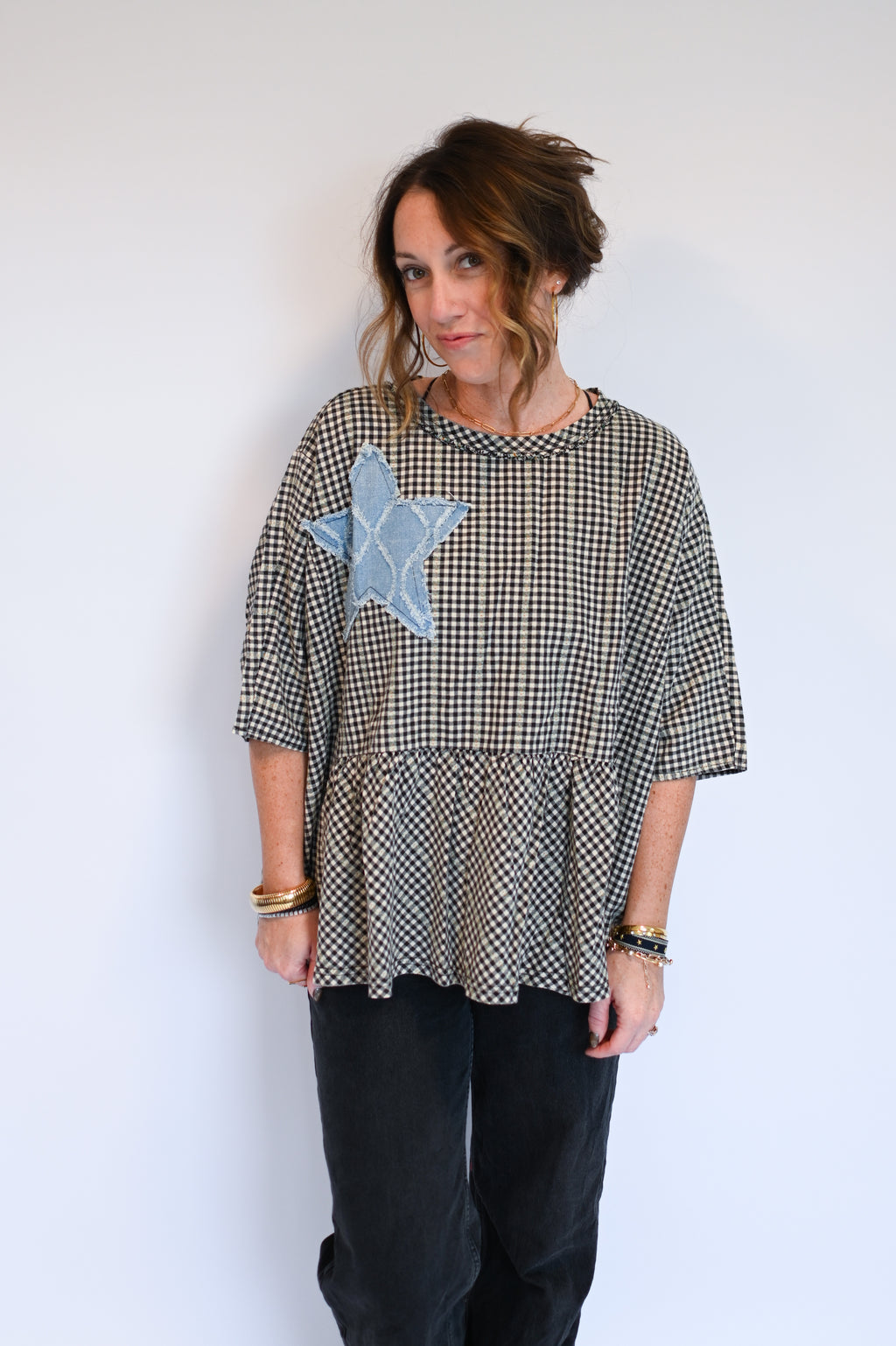 Emily Gingham Star Top (black)
