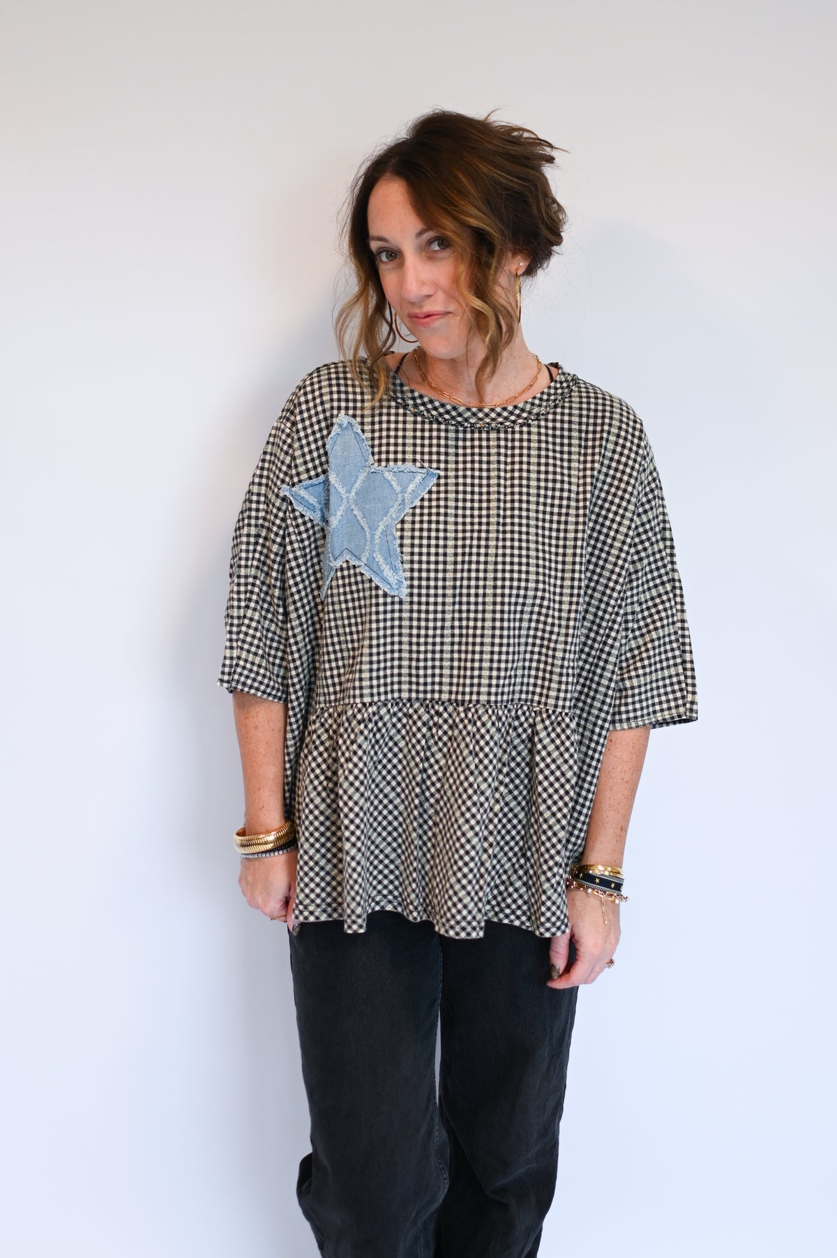 Emily Gingham Star Top (black)